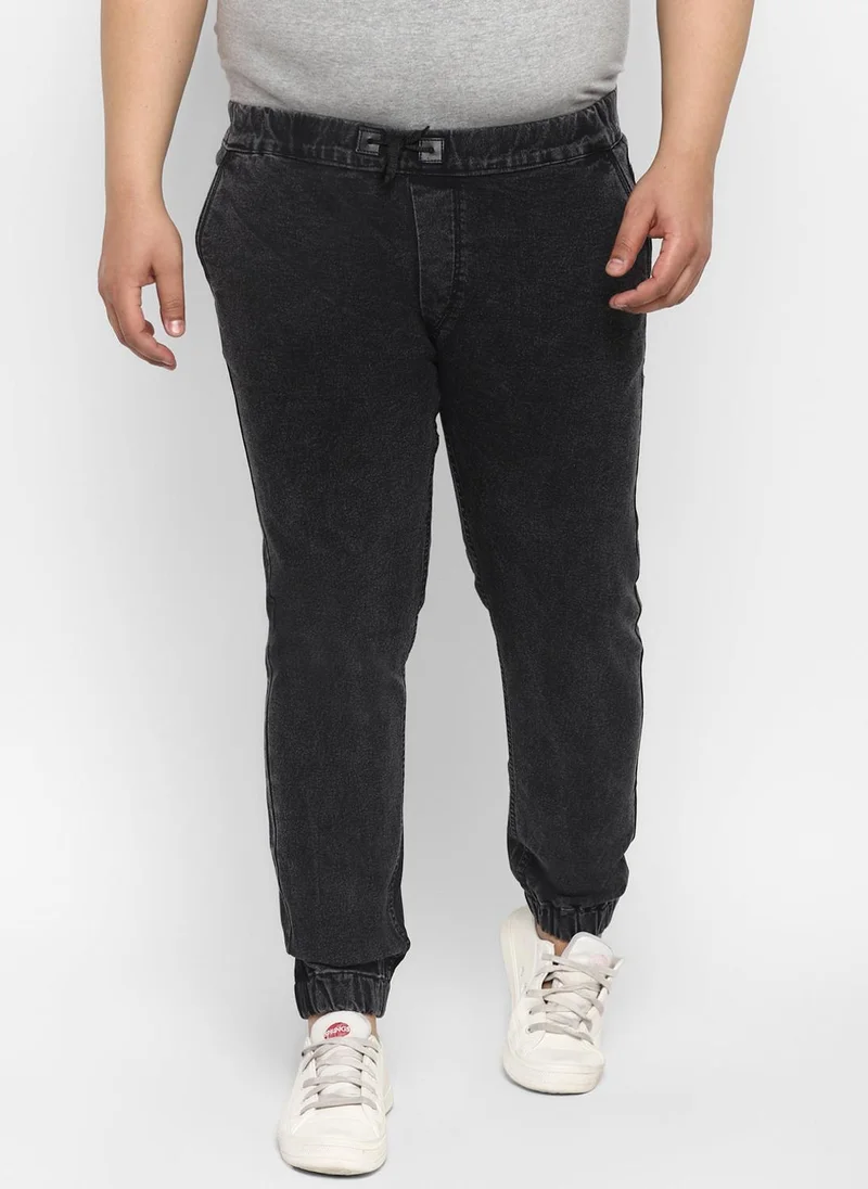 أوربانو فاشن Urbano Plus Men's Black Regular Fit Washed Jogger Jeans Stretchable